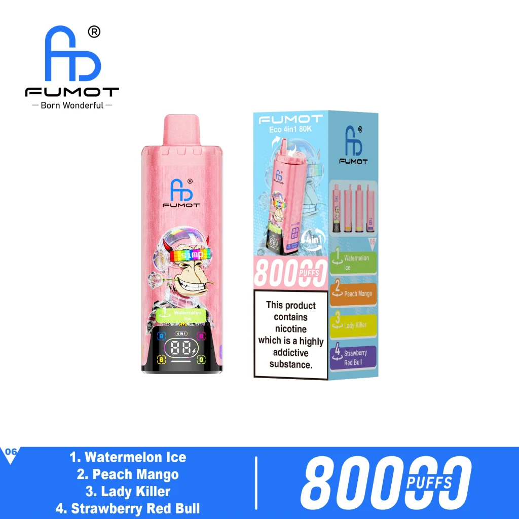 Fumot Eco 4in1 80K - Watermelon Ice & Peach Mango & Lady Killer & Strawberry Red Bull 03 Fumot Eco 4in1 80K - Watermelon Ice & Peach Mango & Lady Killer & Strawberry Red Bull 03